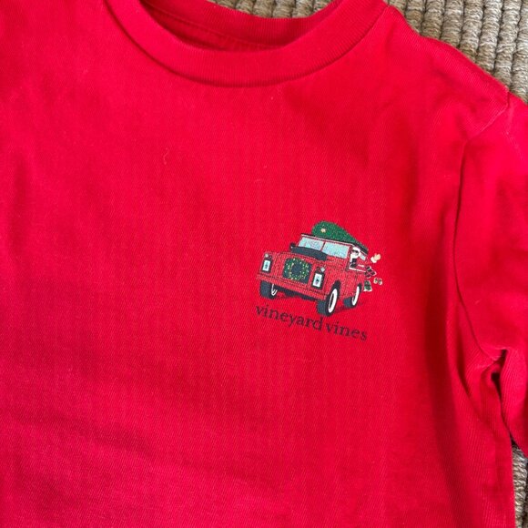 Red long sleeved Vineyard Vines Boy's Christmas Logo T-shirt 3T - Picture 2 of 9